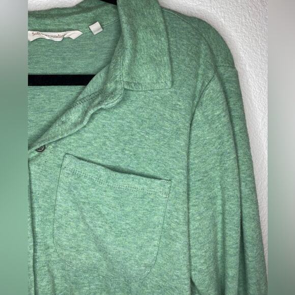 Soft Surroundings Take It Easy Green Tunic Button Up Soft Collared Cuffed Sleeve - Picture 4 of 7